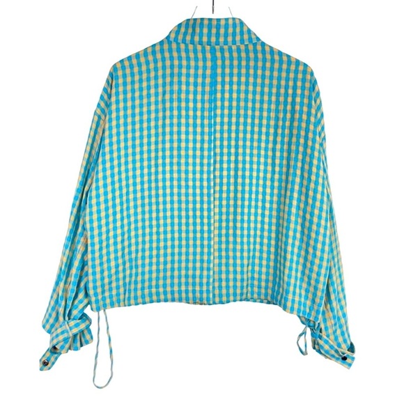 Anthropologie Find Me Now Blue Gingham Women Lightweight Crop Jacket Checkered - Picture 3 of 8